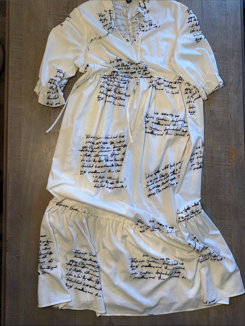 SHEIN Curve White Dress with Black Script Print